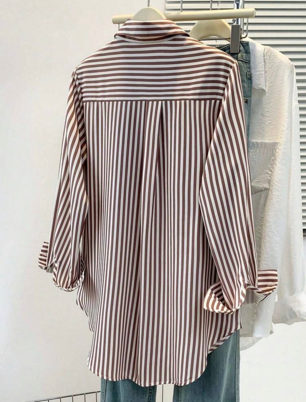 CURVE Brown and White Stripped Blouse