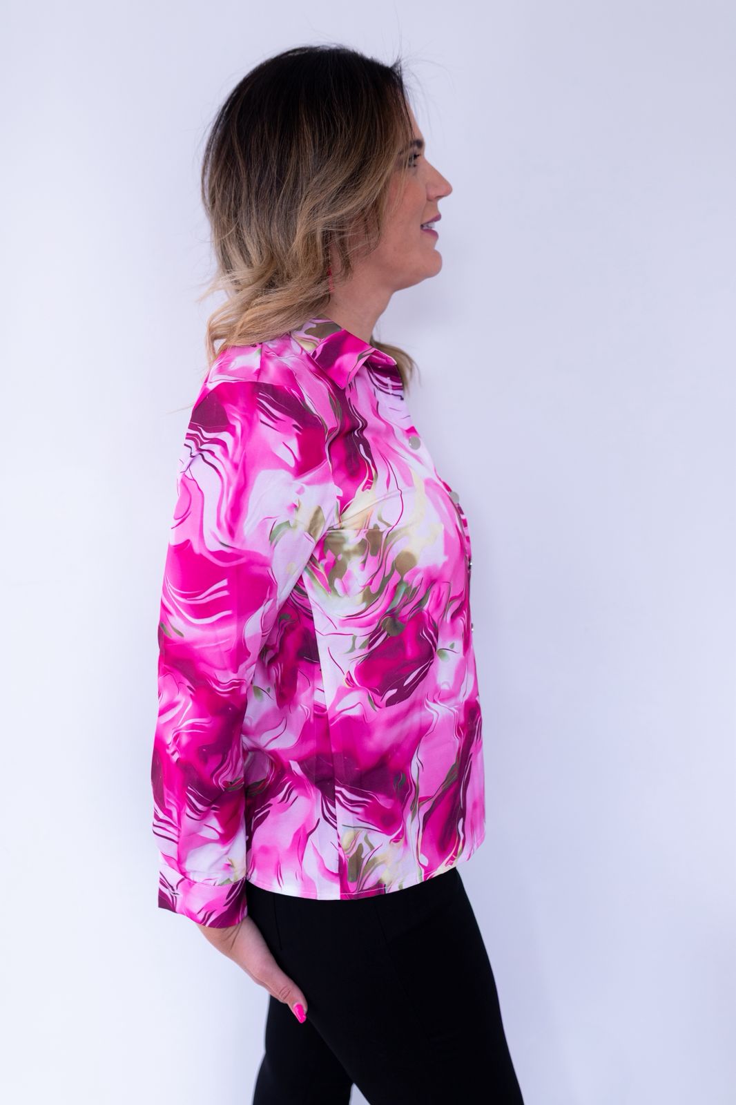 Pink Marble Long Sleeve Blouse