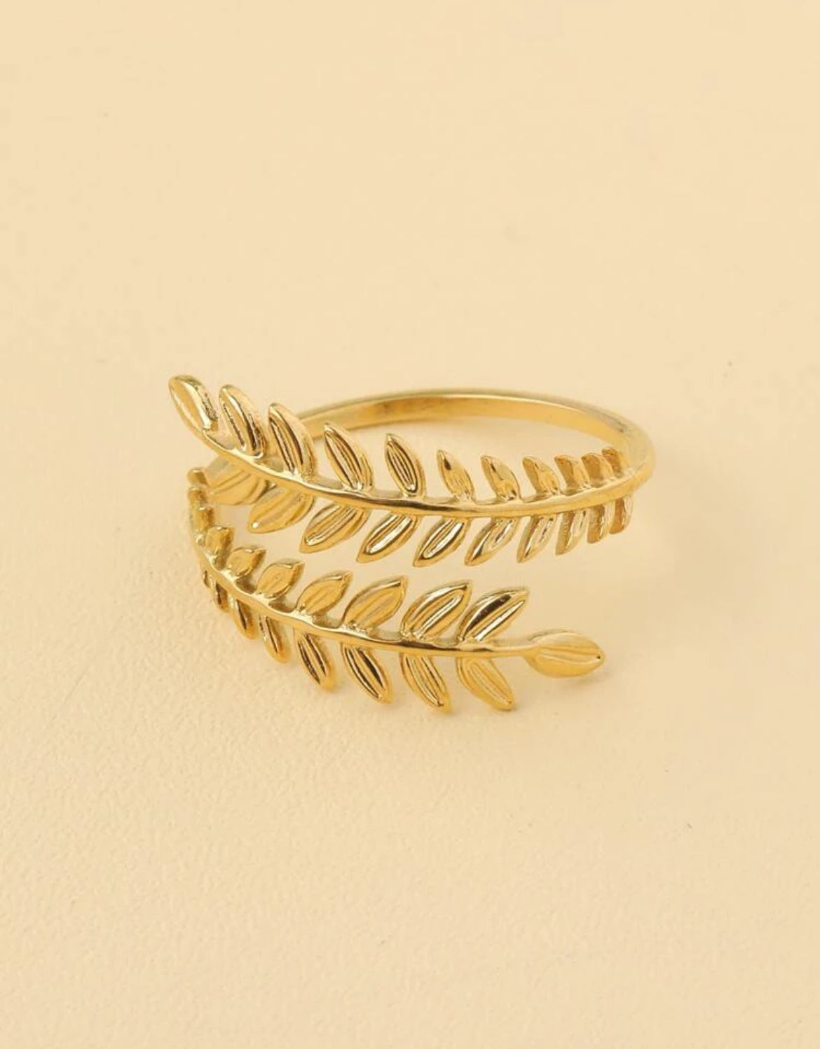 Yellow Gold Leaf Design Cuff Ring