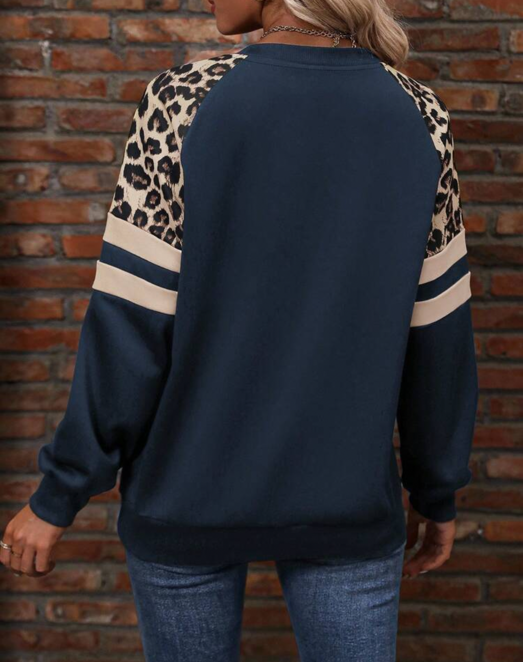 Navy Blue Leopard Detail Pullover