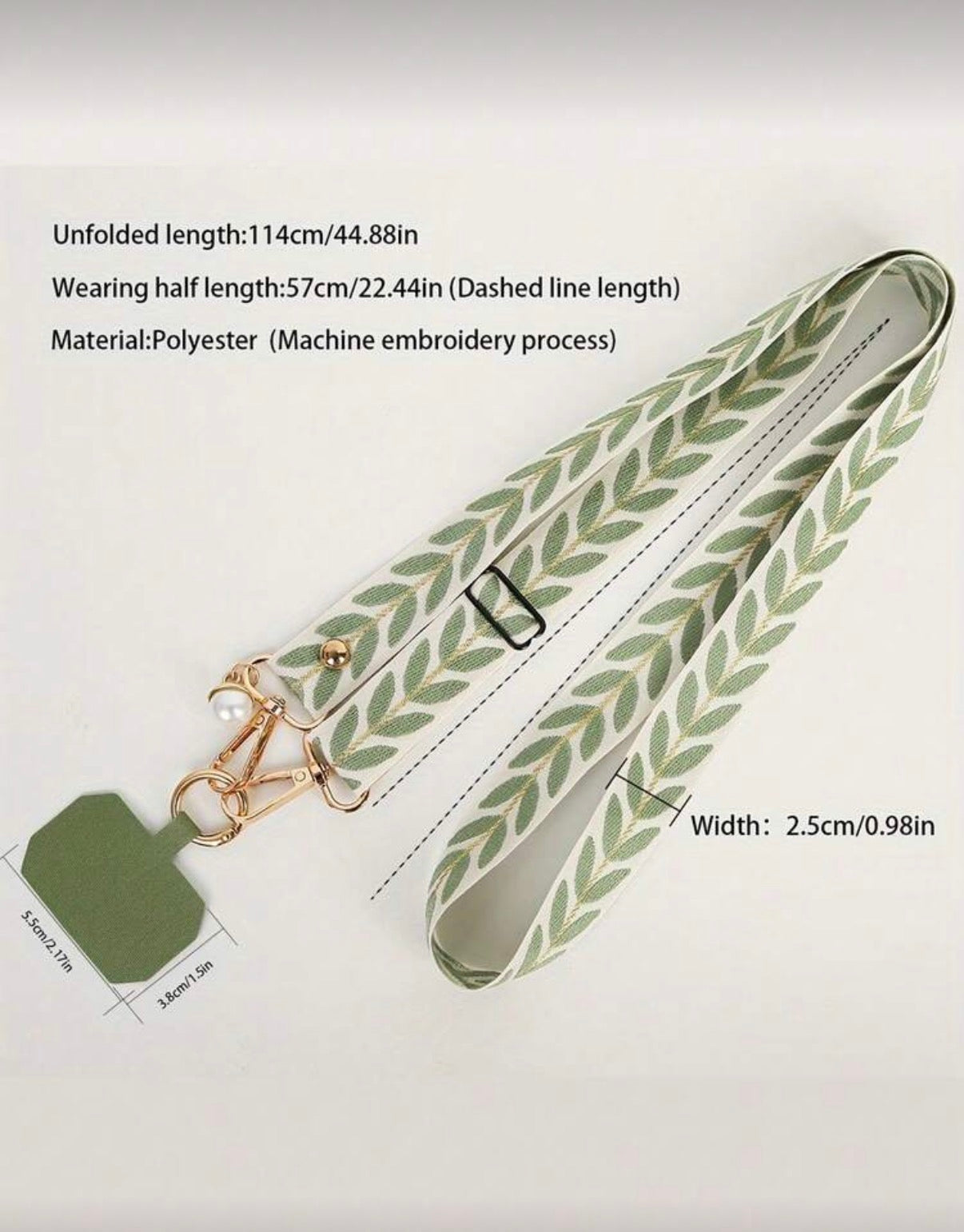 Adjustable Long Crossbody Phone Lanyard Strap With Wide Fabric Faux Pearl Pendant