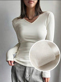 Thermal-Lined V-Neck Long Sleeve Top – Everyday Essential