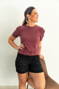 Maroon Puff Sleeve Tee