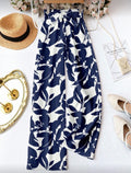 Navy Blue and White Floral Wide Leg Pants