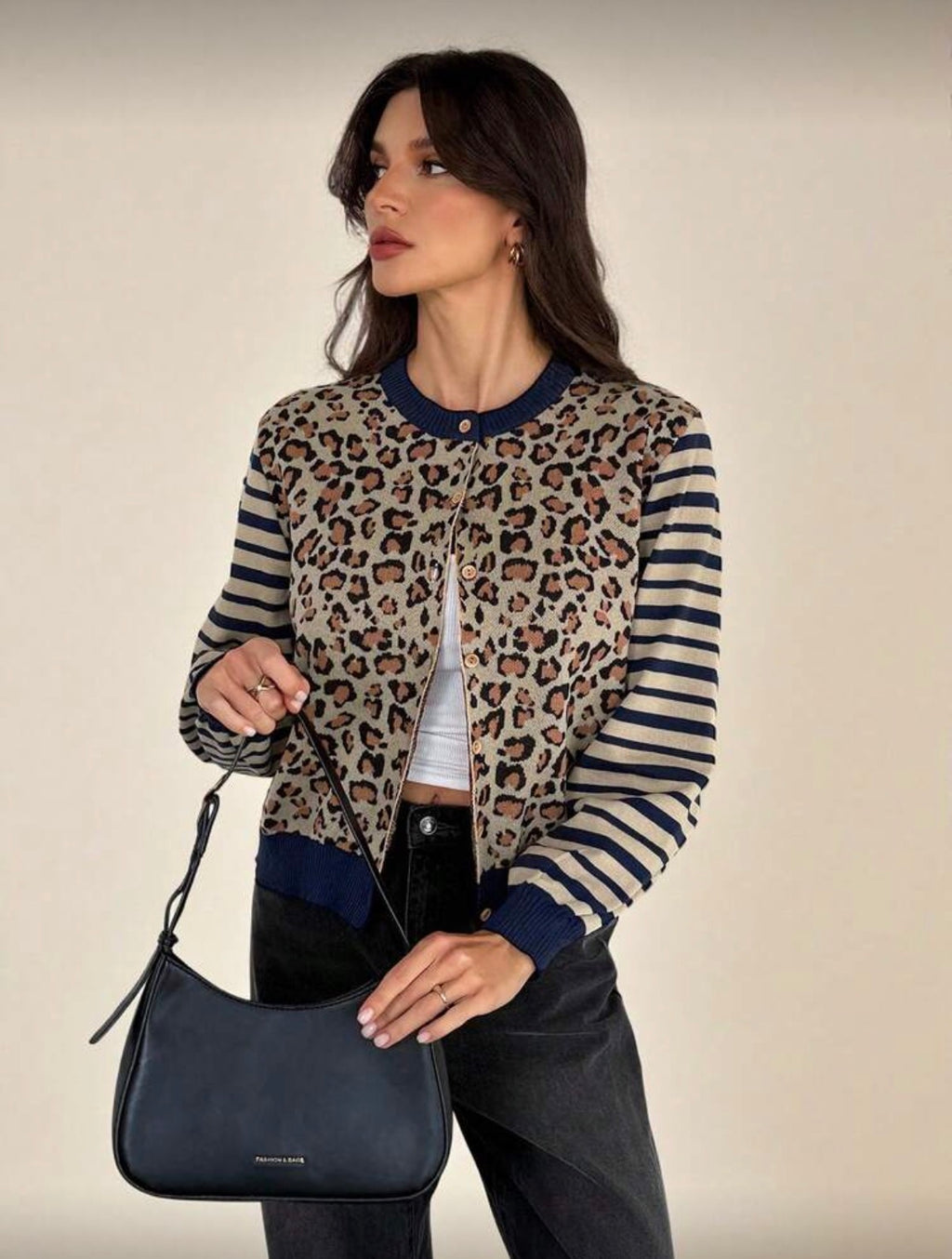 Leopard & Stripe Button Knit