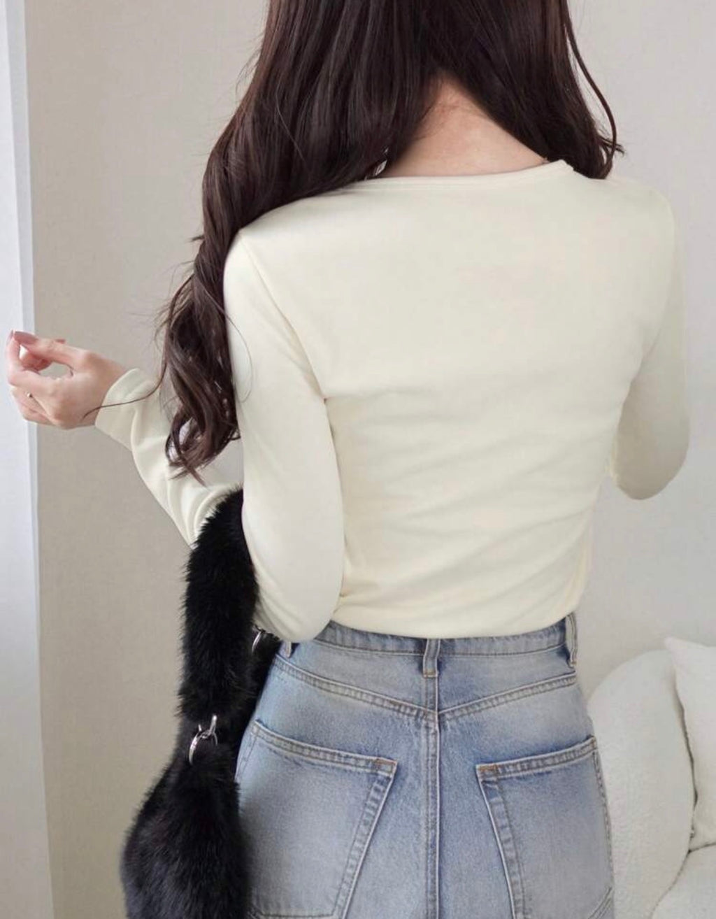 White Fleece-Lined Long Sleeve Essential Top