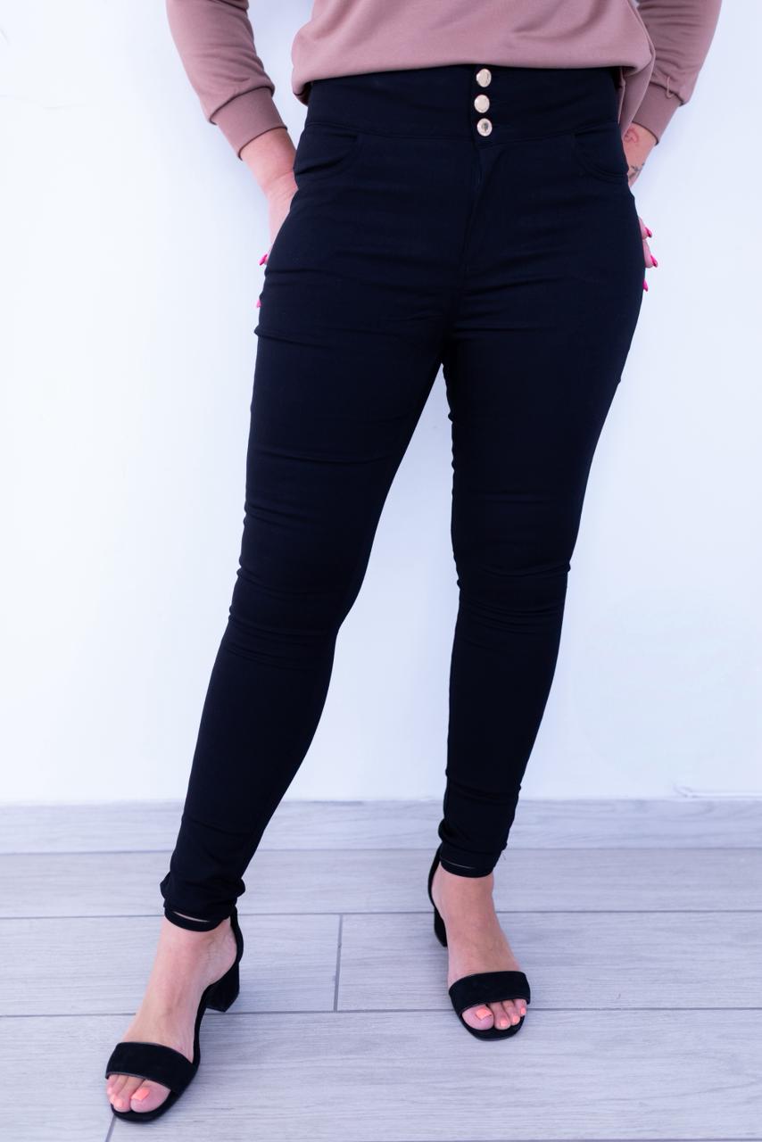 Black High Waist Button Up Front Slim Fit Pants