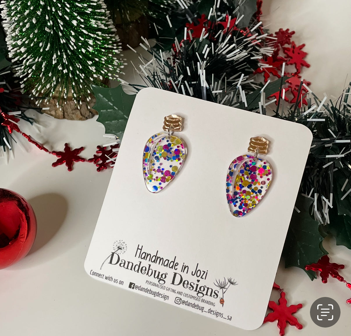 Glitter Christmas Light Earrings