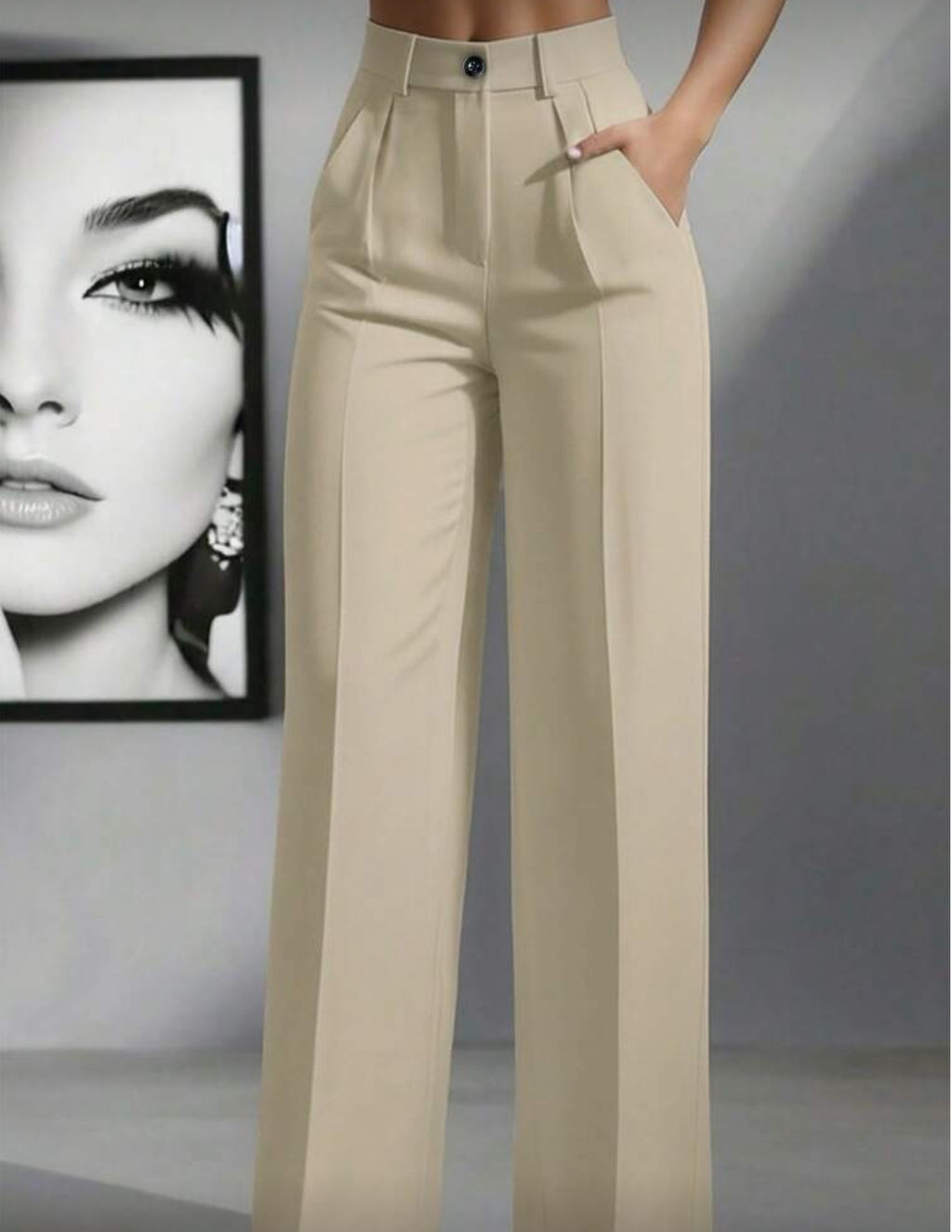 Beige High Waisted Lose Fitted Trousers