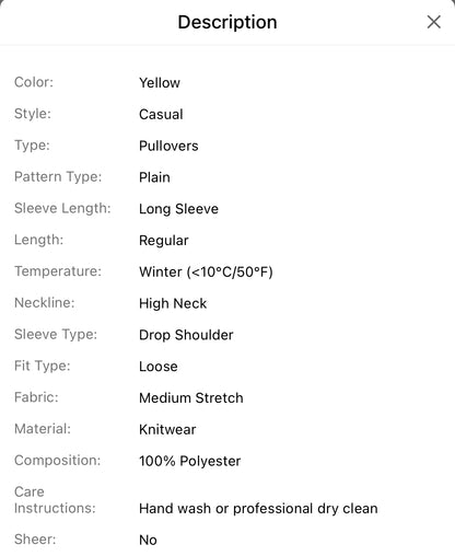 Mustard Yellow Turtleneck Drop Shoulder Sweater (S4)(M2)(L2)