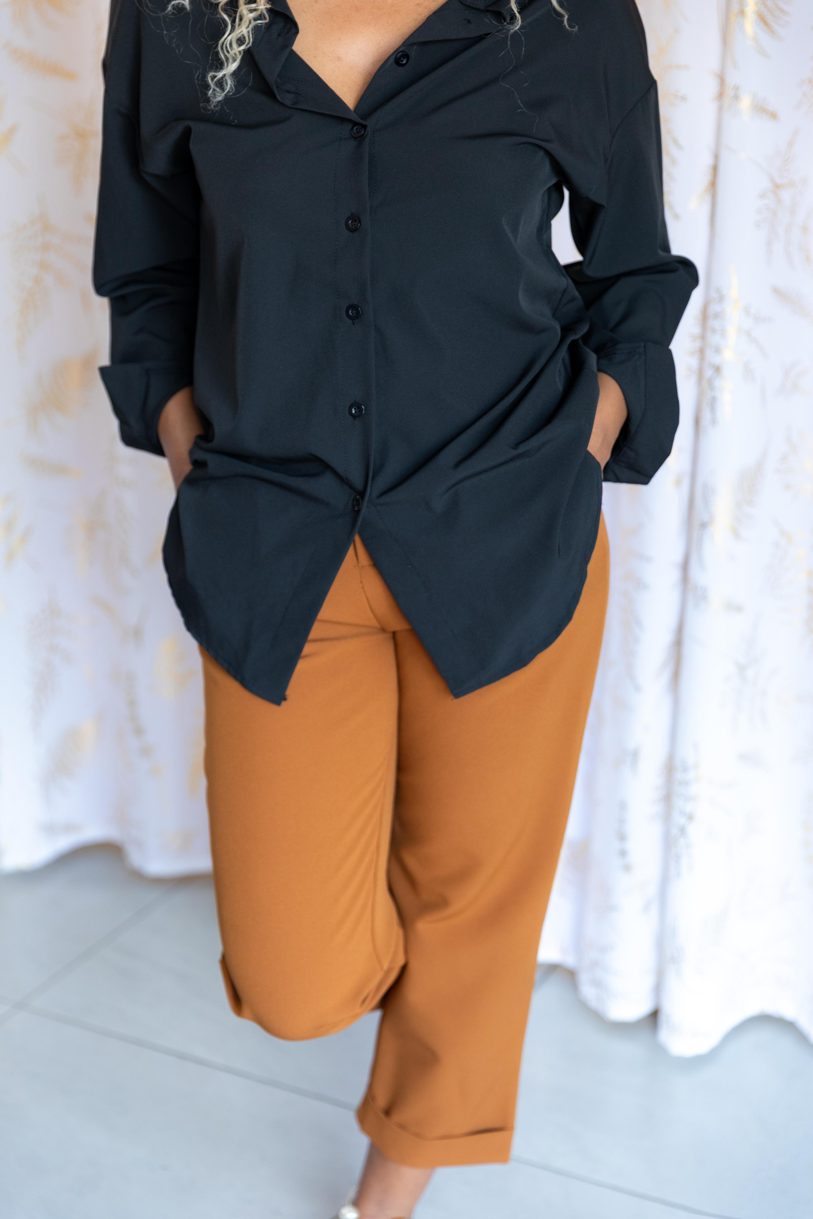 Mocha Brown DAZY Women Solid Color Pleated Straight-Leg Casual Business Pants