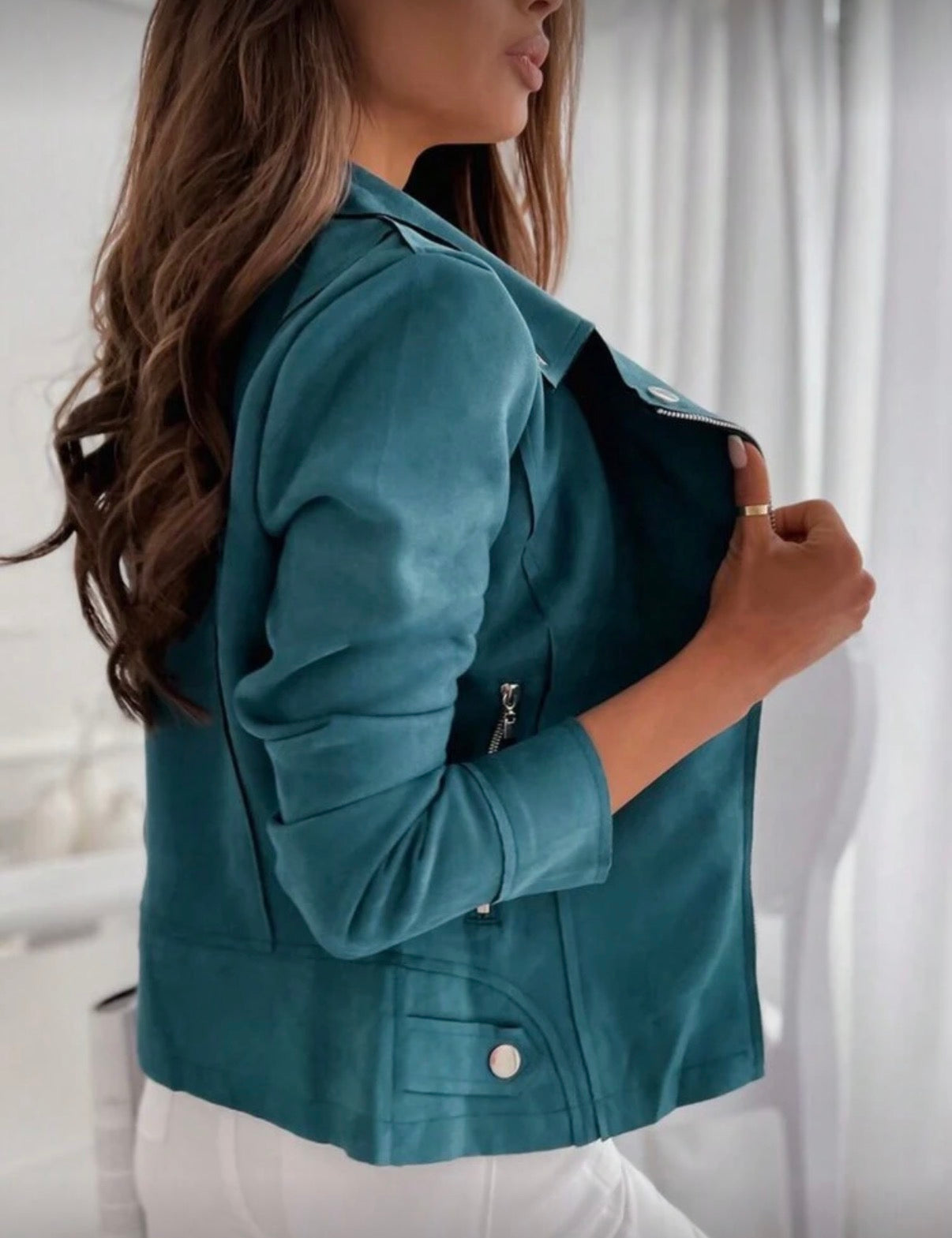 Suedette Biker Jacket (Teal)