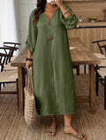 CURVE Olive Green Rolled Sleeve Midi Dress