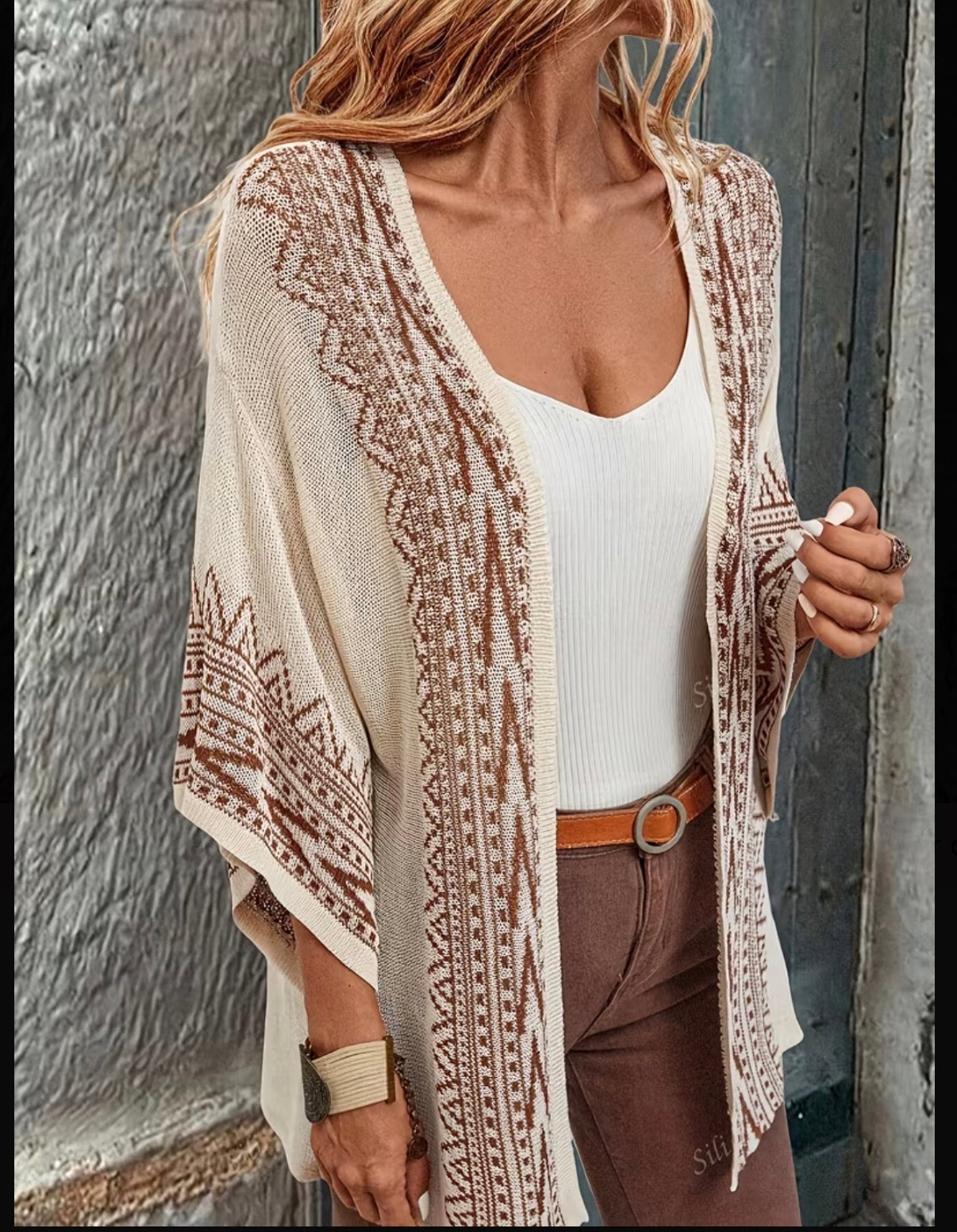 Boho Pattern Knit Kimono Cardigan