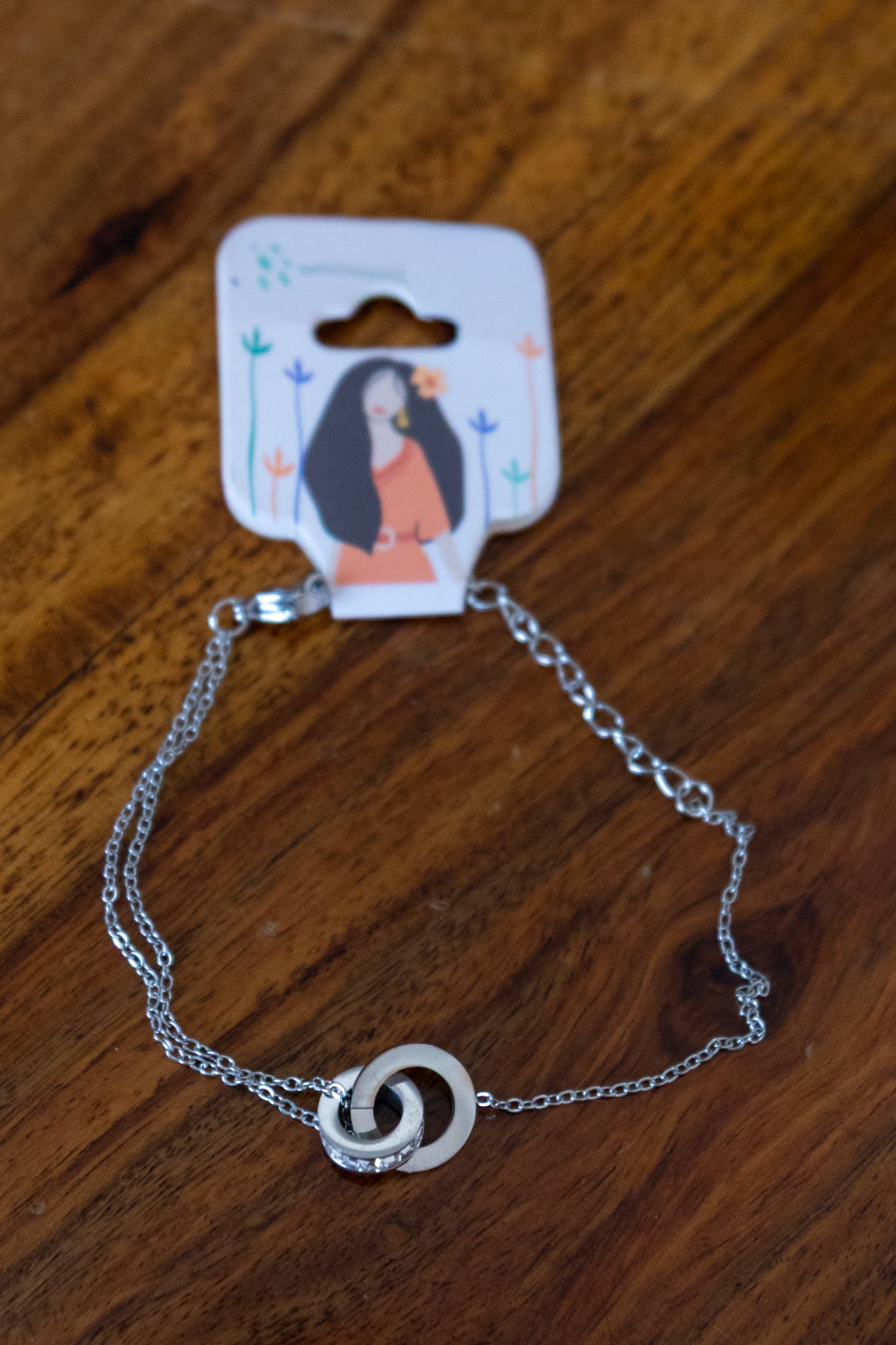 Stainless Steel Roman Numerals Double Ring Design Bracelet