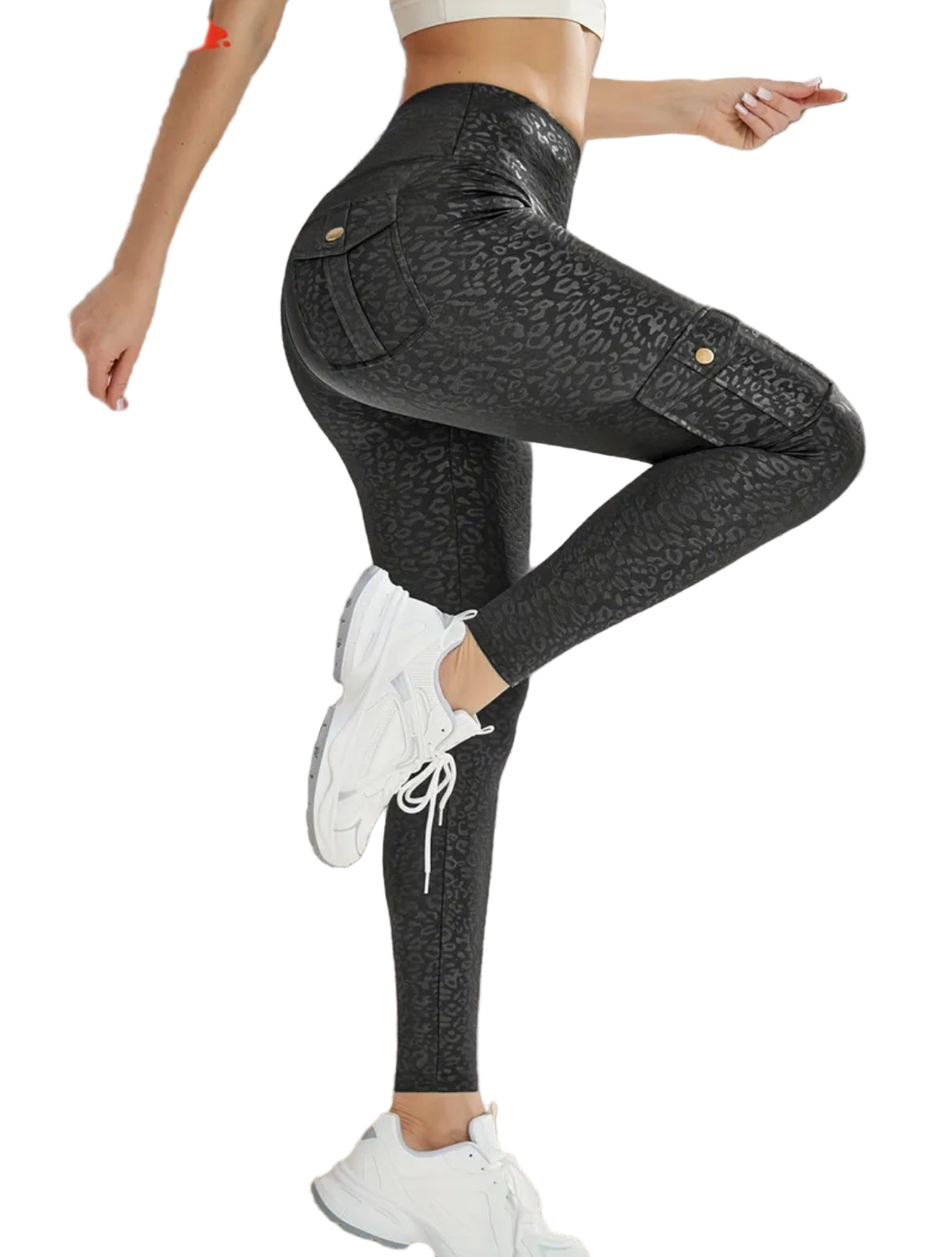 Top Selling Pocketed Tight Cargo Pants - Black Leopard