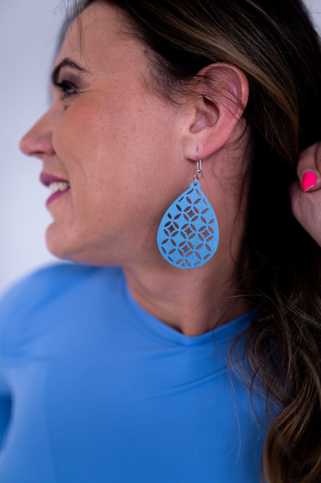 Tear Drop Wooden Painted Earrings