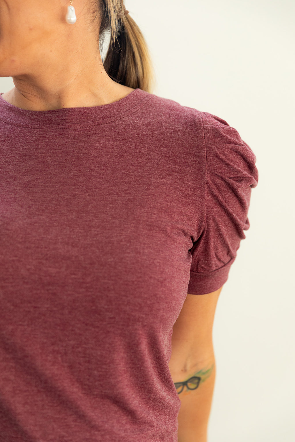 Maroon Puff Sleeve Tee
