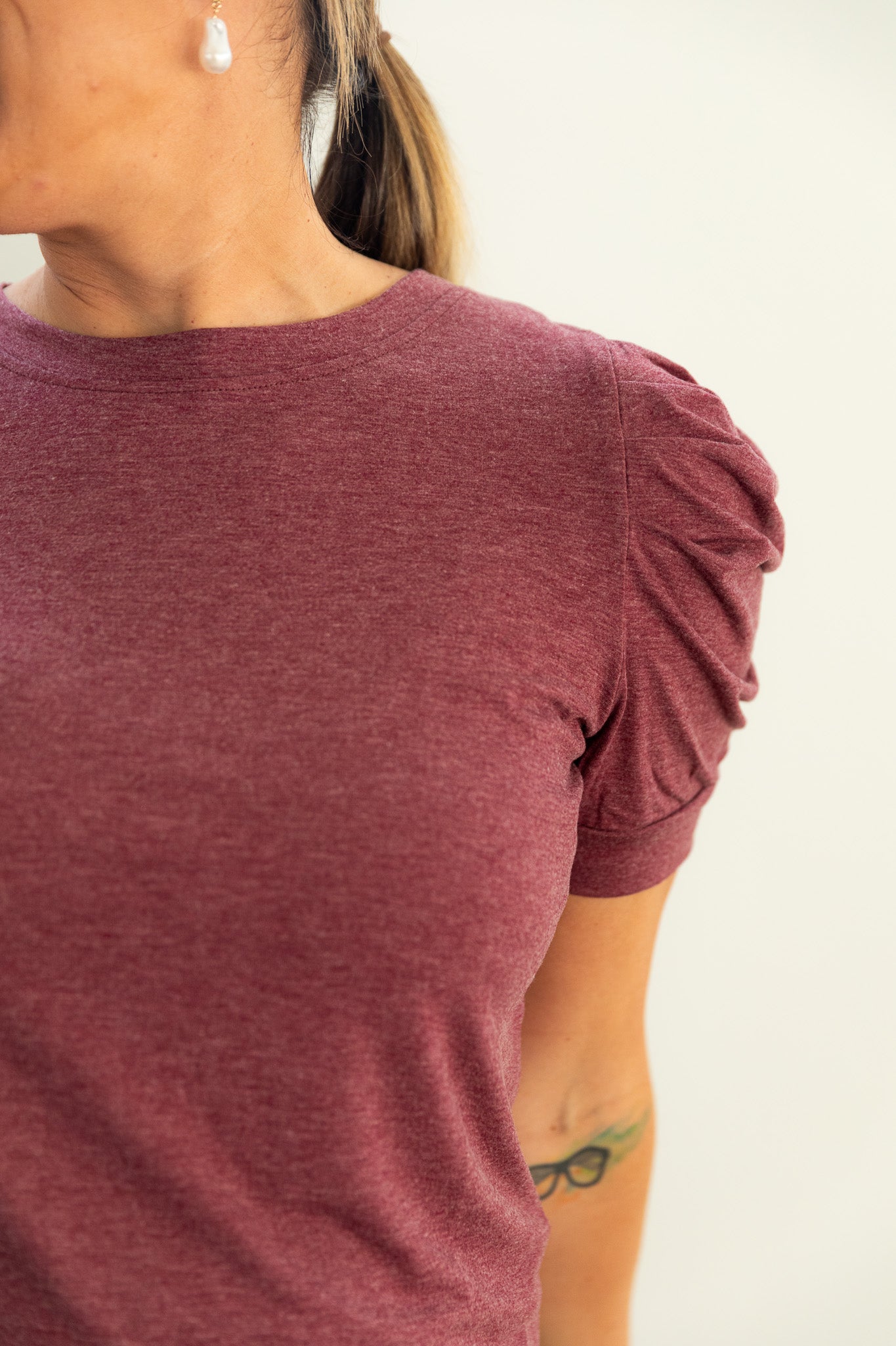 Maroon Puff Sleeve Tee
