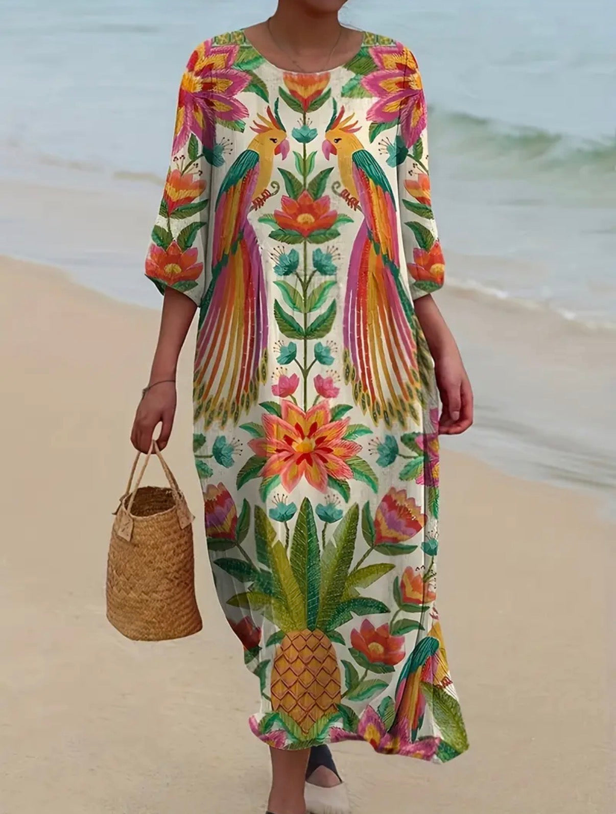 Curve Tropical Floral Parrot Maxi Dress