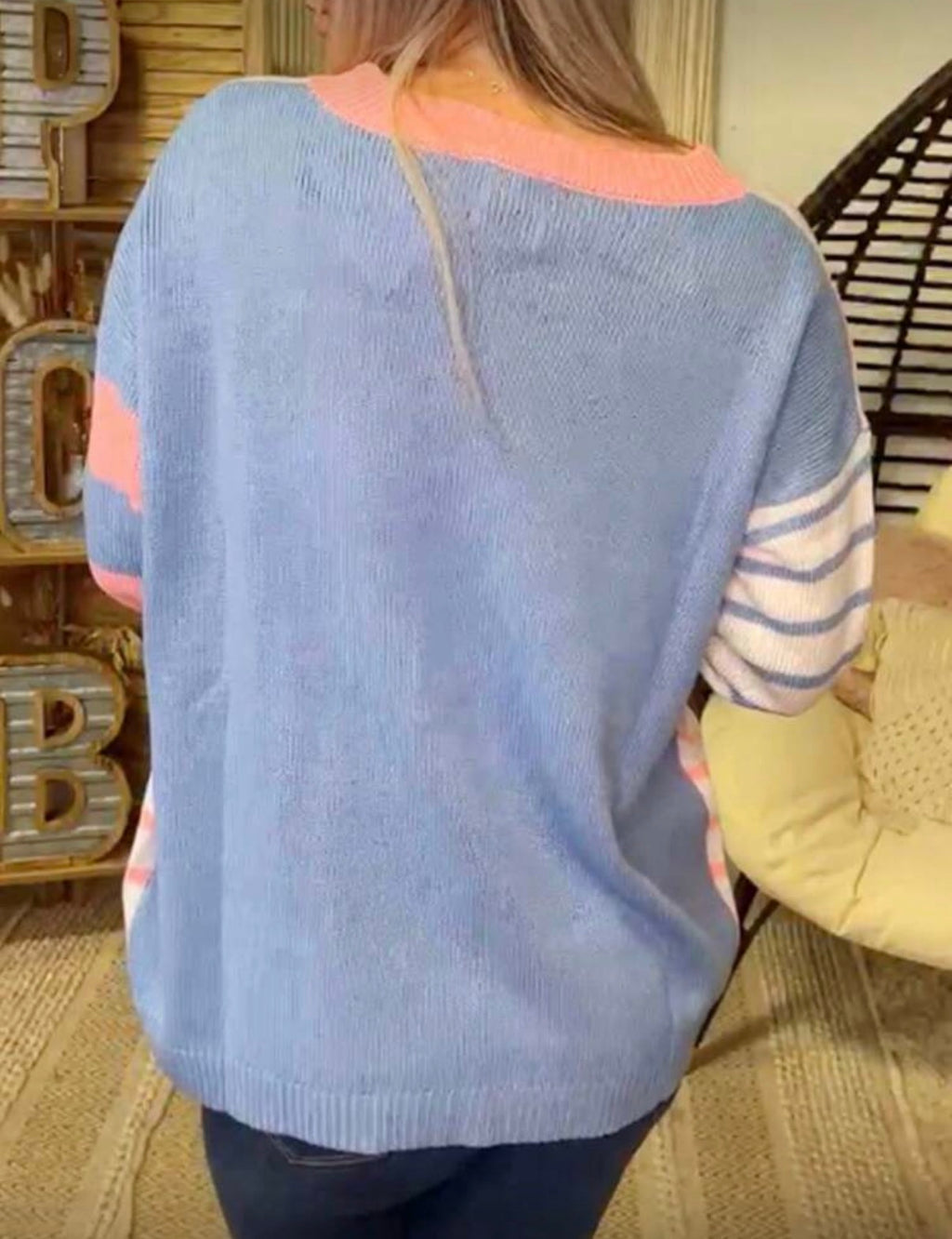 Pink & Blue Colourblock Striped Knit Jersey
