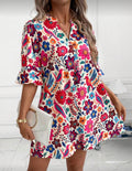 3/4 sleeve Allover Print Dress