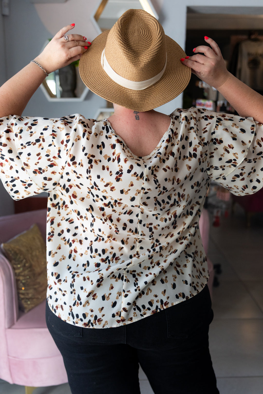 Plus Size Floral Printed Ruffle Hem Blouse