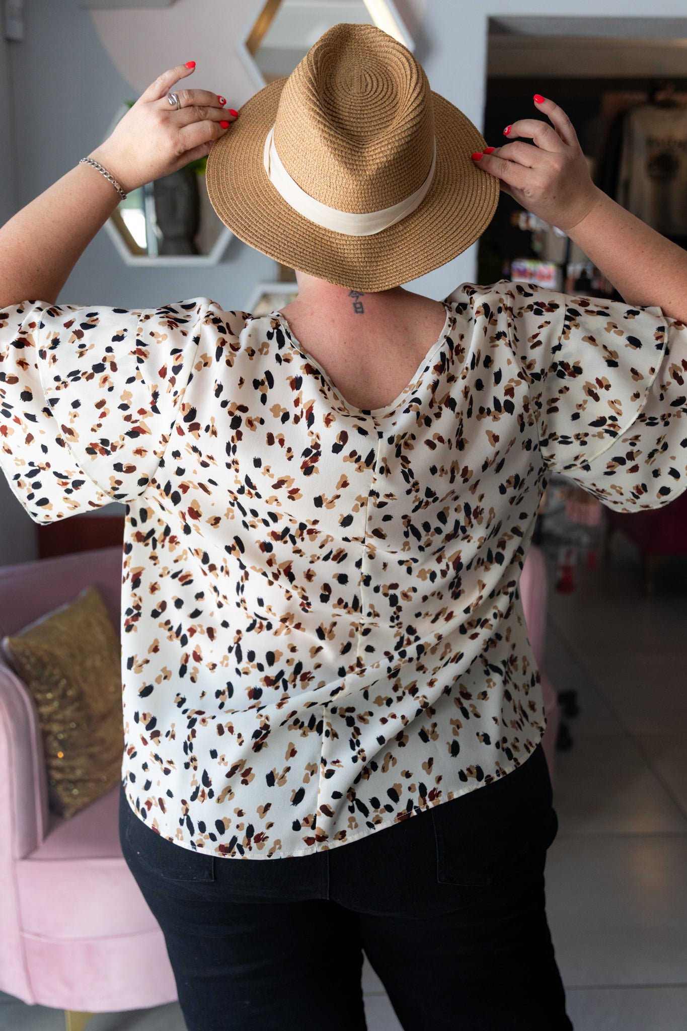 Plus Size Floral Printed Ruffle Hem Blouse