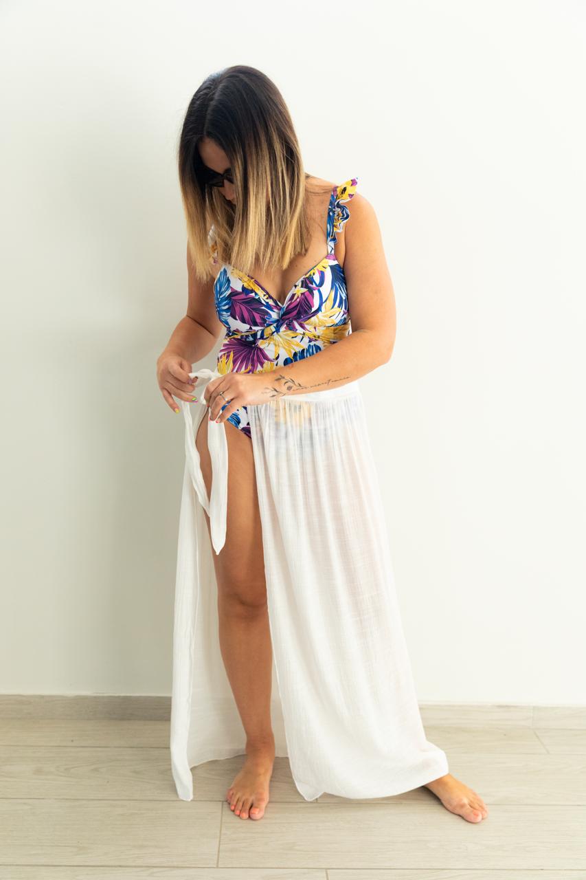 SHEIN Swim Summer Beach Floral & Plant Printed Twist Front Swimsuit And Ruffle Hem