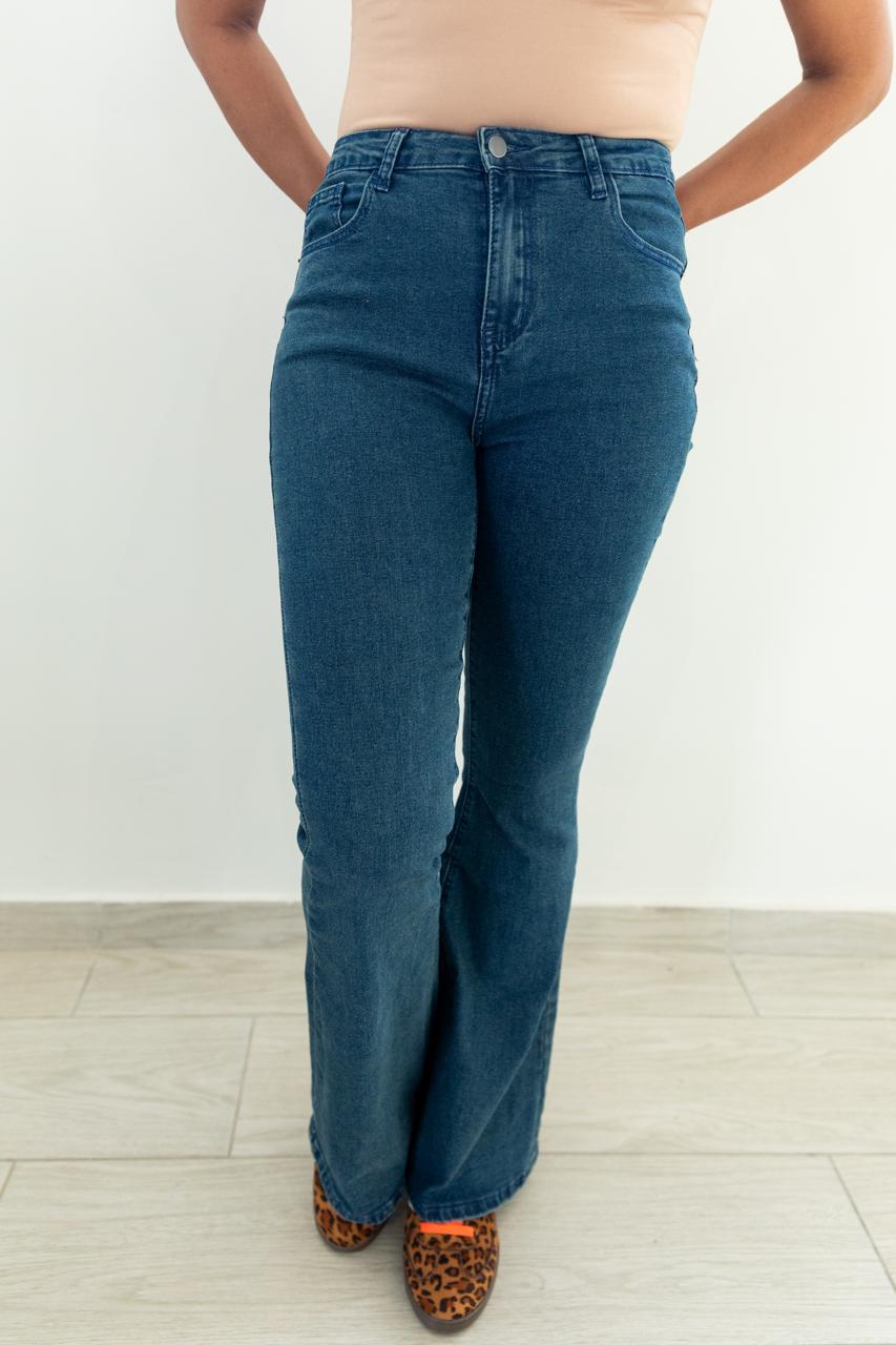 Dusty Blue Plain Color Flared Pocket Casual Denim Jeans High Stretch