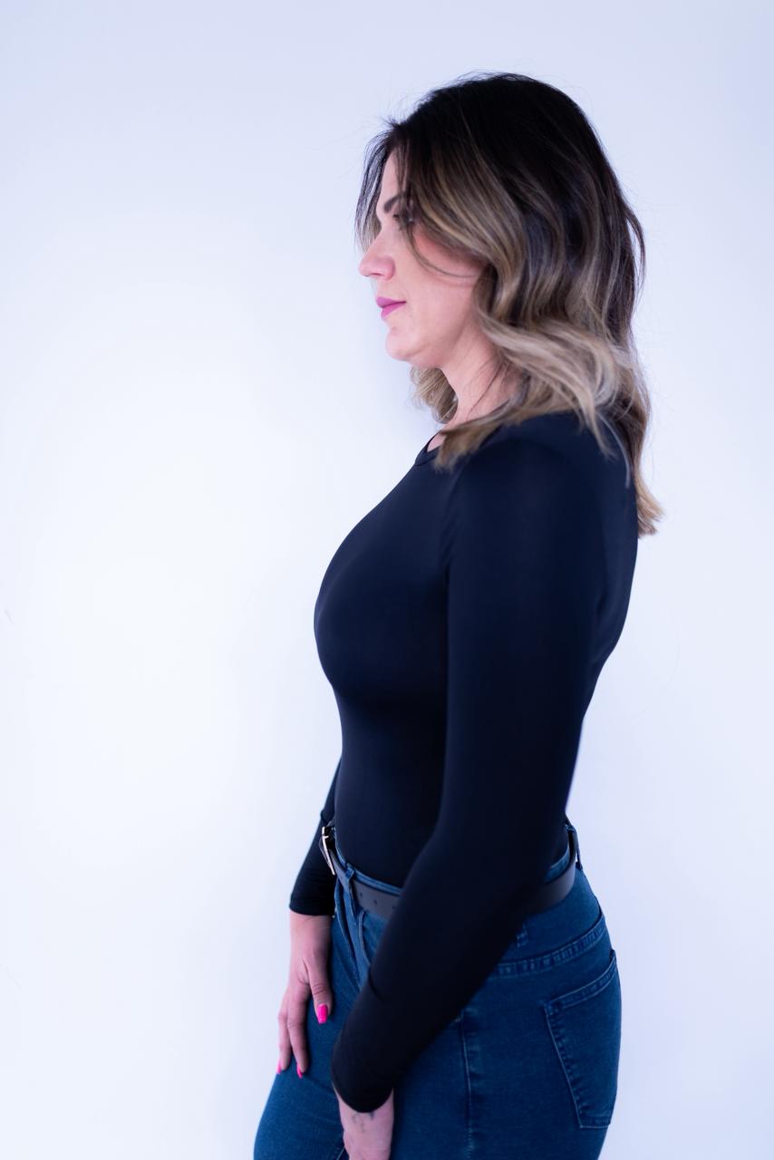 Black Solid Form Fitting Bodysuit