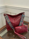 Burgundy Boho Strap Slouch Tote Bag Set