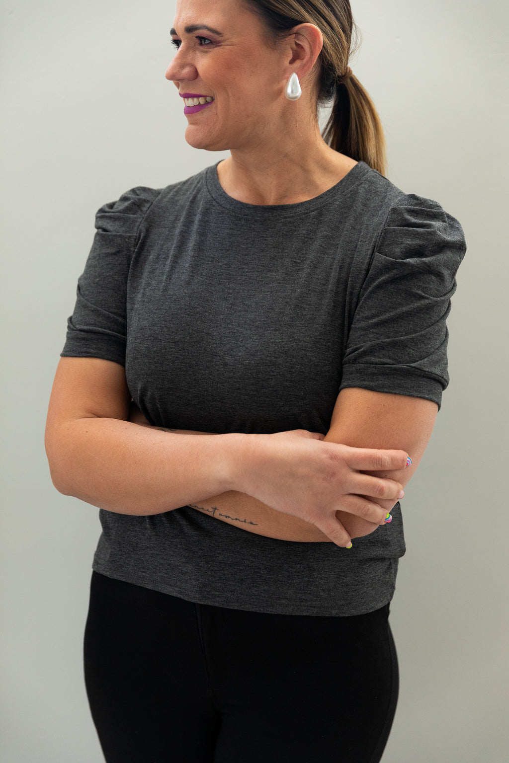 Charcoal Puff Sleeve Tee