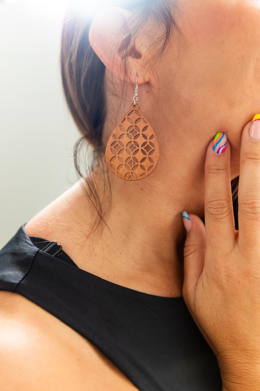 Tear Drop Wooden Painted Earrings