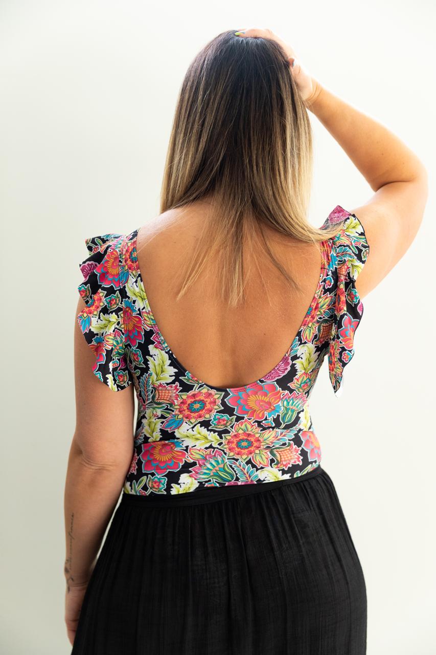 SHEIN Swim Summer Beach Floral Print Ruffle Trim Plunging Neck Ruffle Trim One Piece Swimsuit (Wrap Sold Separately)