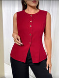 Curve Red Waistcoat with Heart Buttons