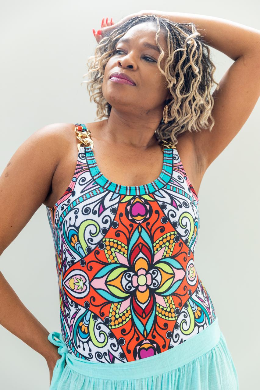 Swim Summer Beach Floral Print Chain Linked One Piece Swimsuit