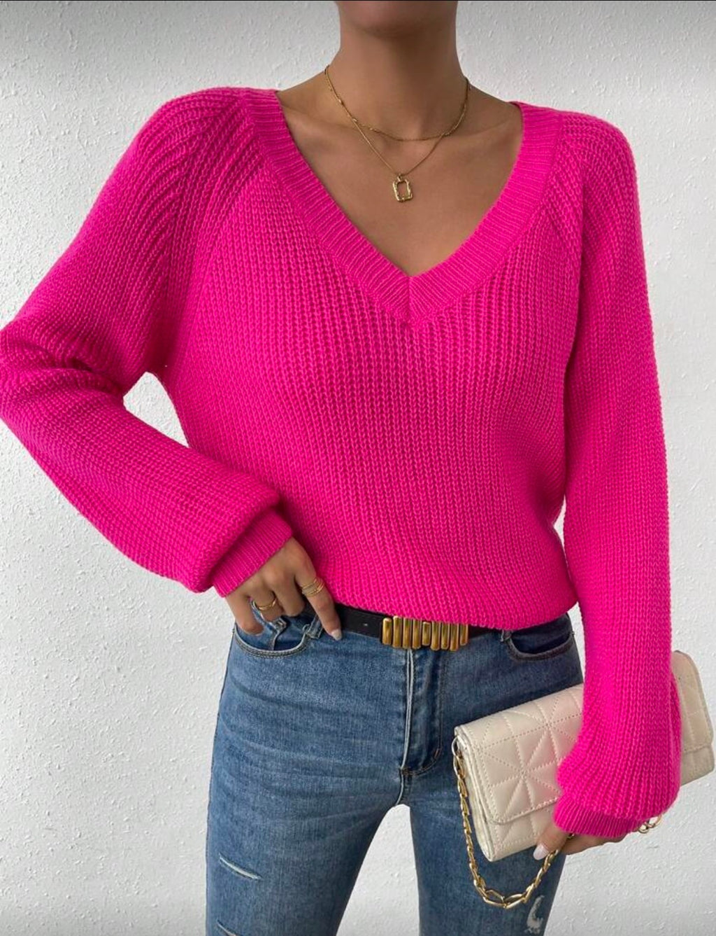 Hot Pink V Neck Jersey