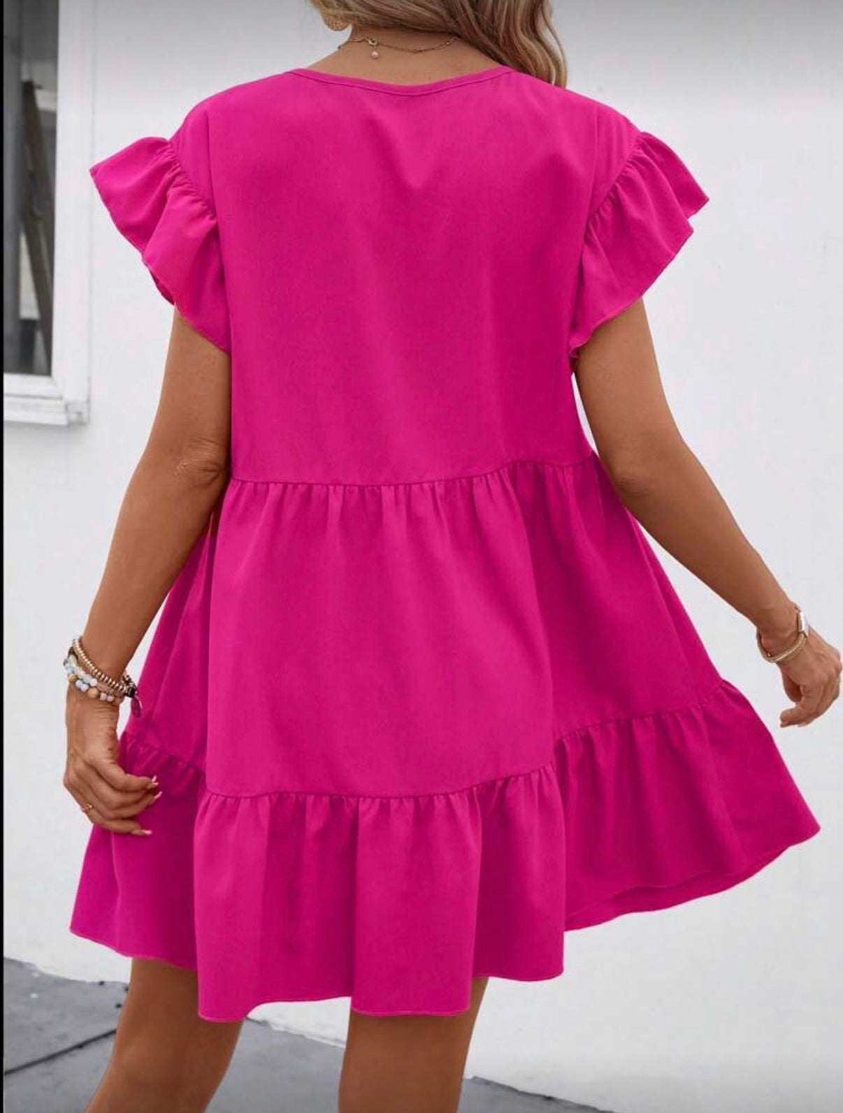 Hot Pink Ruffle Sleeve Dress