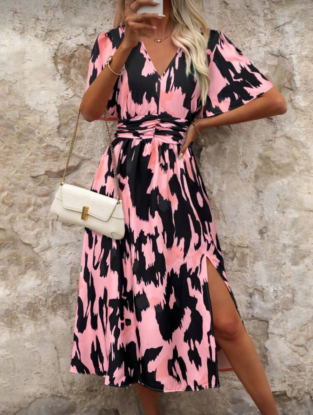 Pink and Black Tie Dye Dress with Sleeves
