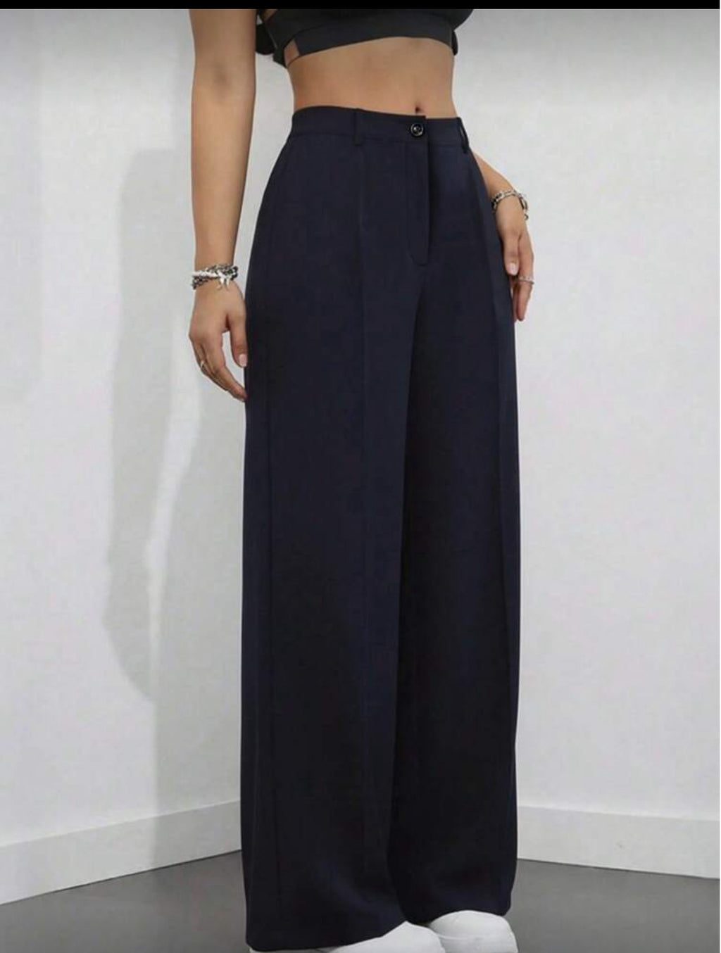 Navy Blue High Waisted Lose Fitted Trousers