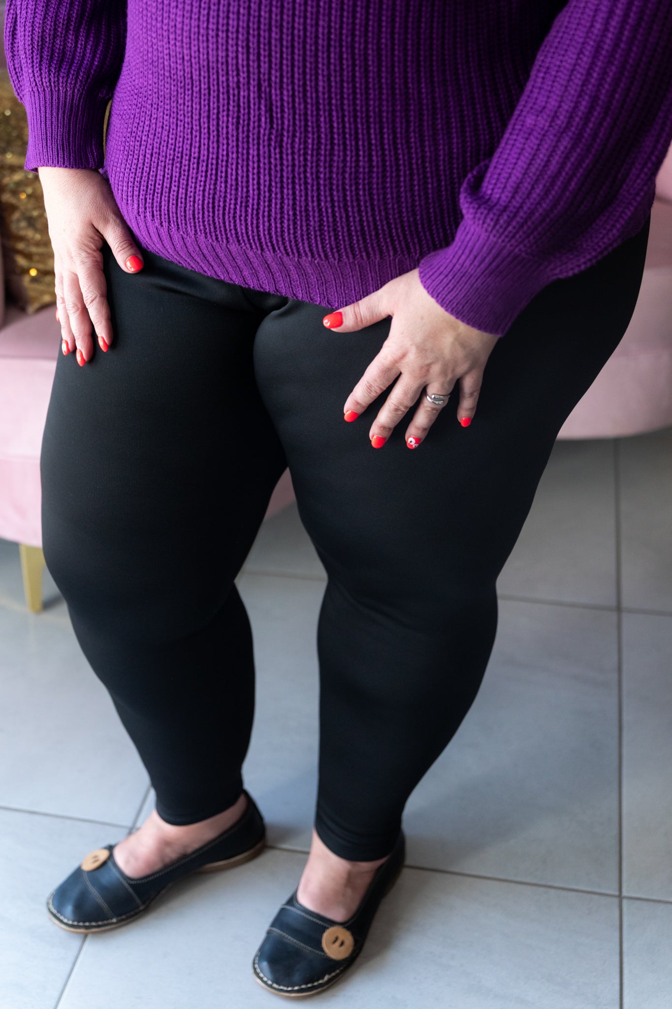 Black Plus Size Women's High Waist Thick Warm Thermal Leggings