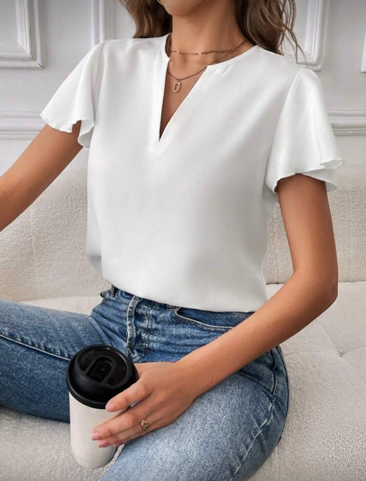 Butterfly Sleeve White Blouse