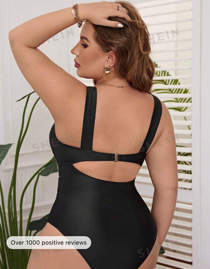 SHEIN Swim Curve Plus Stitch Detail One Piece Swimsuit