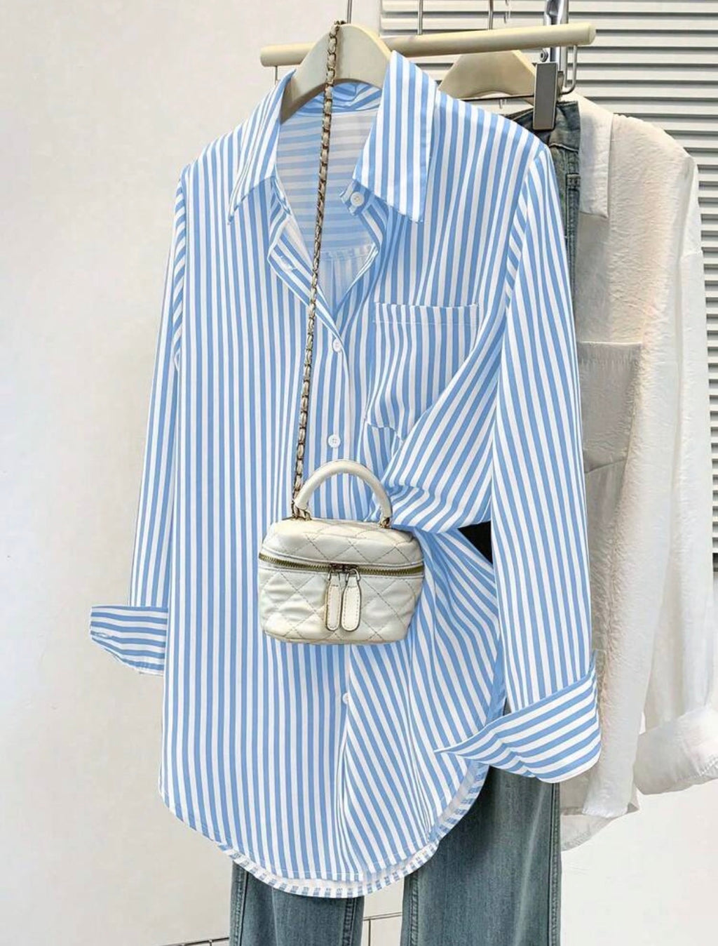 CURVE Blue and White Stripped Blouse