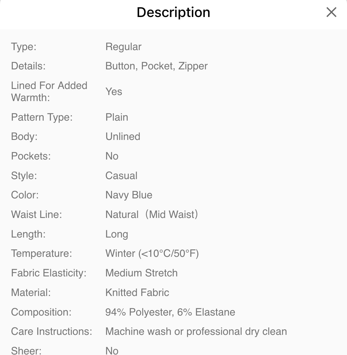 Navy Blue Thermal Lined Leggings