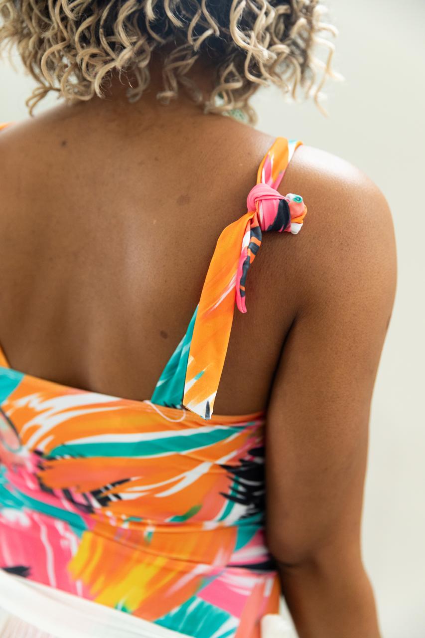 SHEIN Swim Summer Beach All Over Print Knot Shoulder One Piece Swimsuit (Wrap Sold Separately)