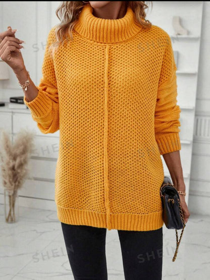 Mustard Yellow Turtleneck Drop Shoulder Sweater (S4)(M2)(L2)
