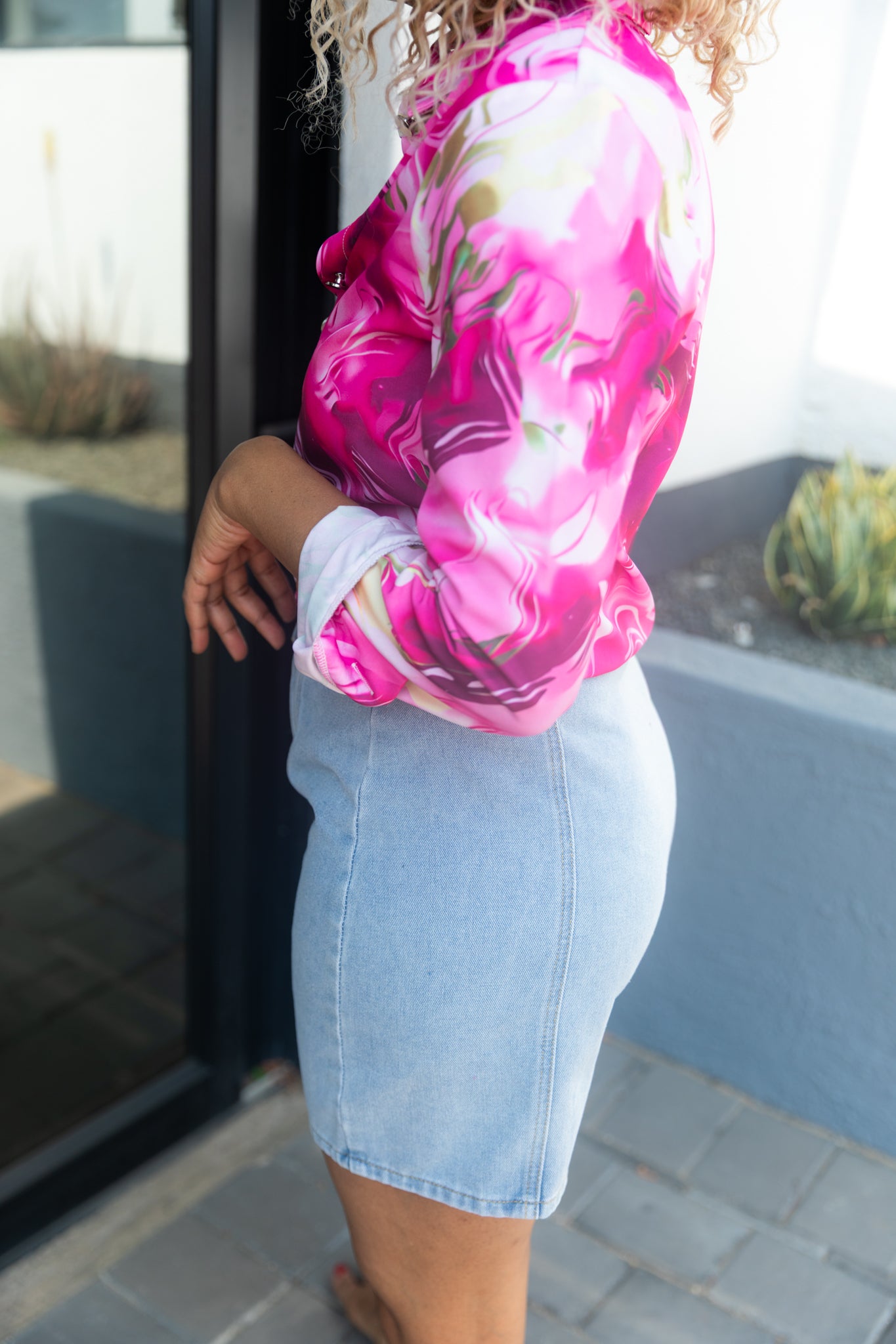 High-Waisted Button-Front Mini Skirt – Blue Denim