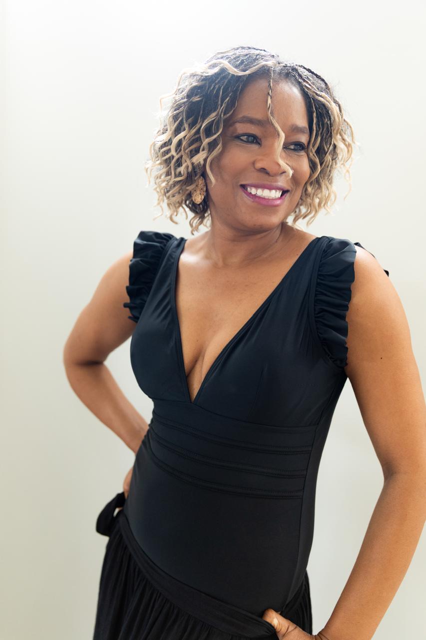 Ruffle V-Neck One-Piece Swimsuit – Black (Wrap Sold Separately)